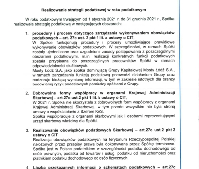Strategia podatkowa (lata 2021 - 2024) - Mosty Łódź S.A.