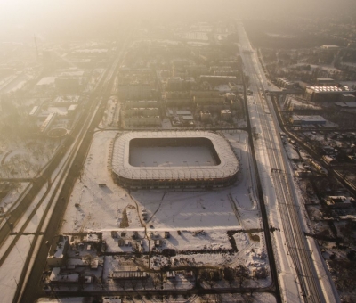 Zimowa odsłona stadionu - Mosty Łódź S.A.