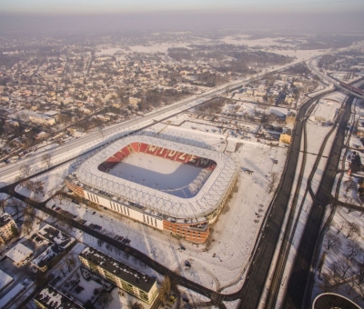 Zimowa odsłona stadionu - Mosty Łódź S.A.