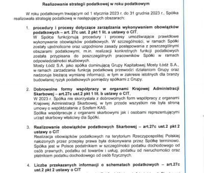 Strategia podatkowa (lata 2021 - 2024) - Mosty Łódź S.A.