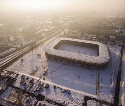 Zimowa odsłona stadionu - Mosty Łódź S.A.