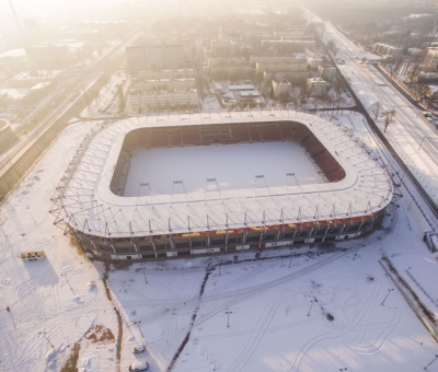 Zimowa odsłona stadionu - Mosty Łódź S.A.