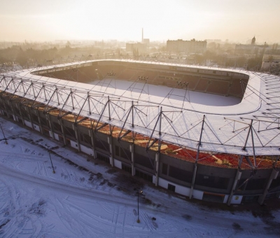 Zimowa odsłona stadionu - Mosty Łódź S.A.