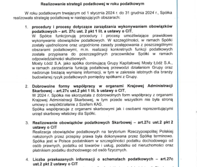 Strategia podatkowa (lata 2021 - 2024) - Mosty Łódź S.A.