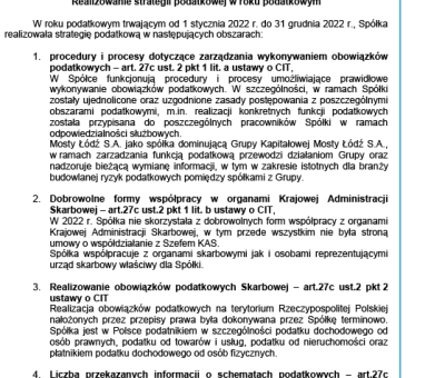 Strategia podatkowa (lata 2021 - 2024) - Mosty Łódź S.A.